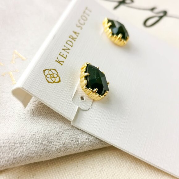 Kendra Scott Stud Earrings - Tessa - Black Opaque Glass Gold - Picture 2 of 3